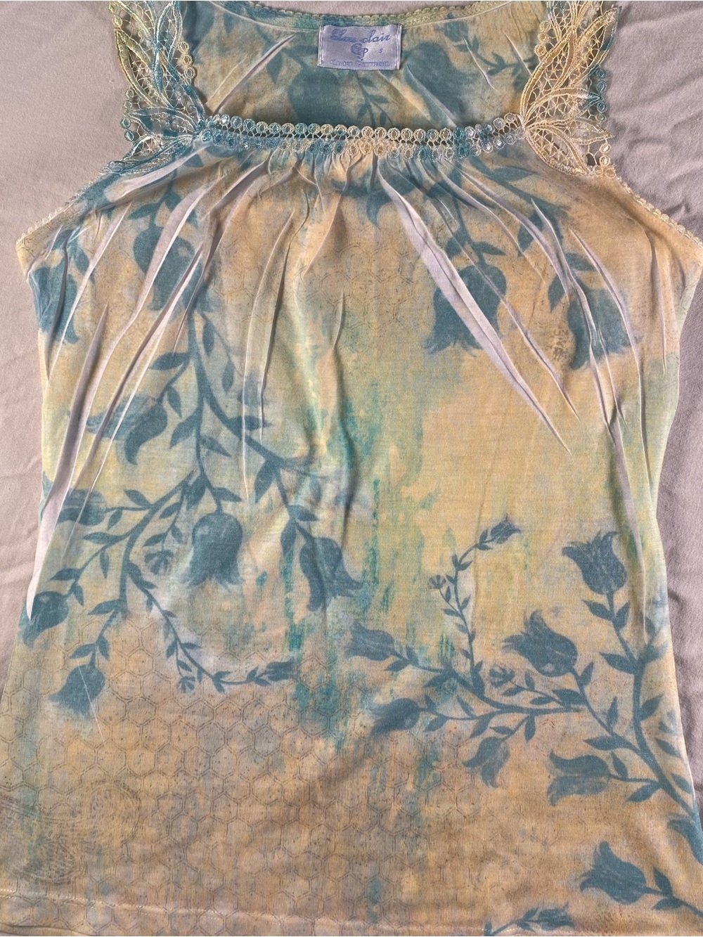 Claire Pettibone Vintage 90s Y2K USA Made Floral Lace-Trim Fairycore Tank Top